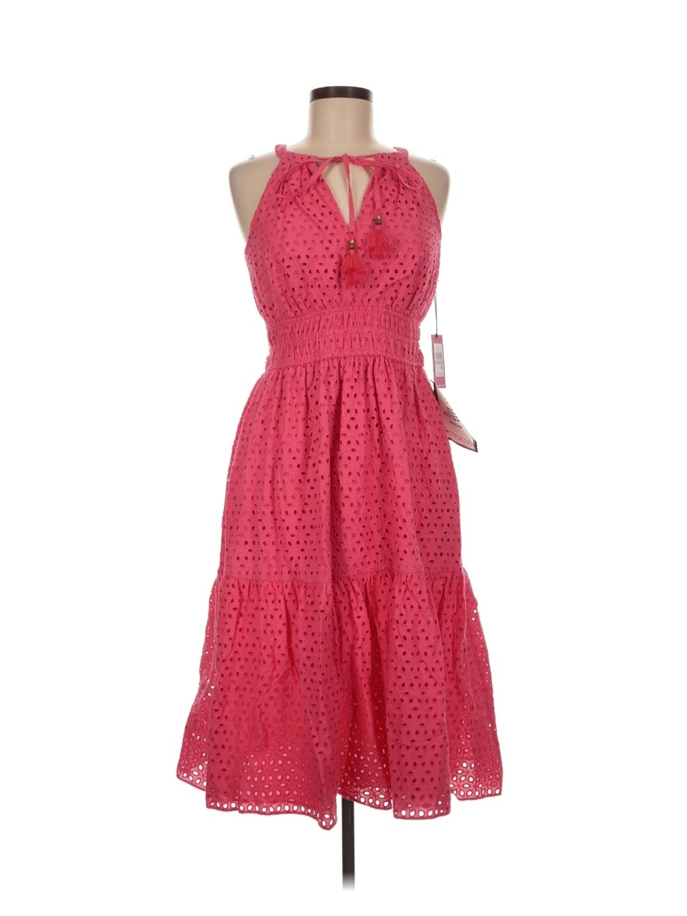 Vince Camuto Hot Pink Halter Eyelet Midi Dress